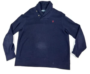 Polo Ralph Lauren Cardigan Sweater Navy Blue Cotton Cowl Neck Red Pony Men's  XL - Picture 1 of 7