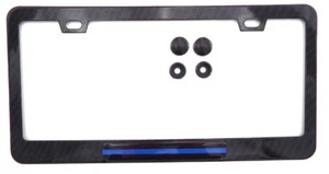 Thin Blue line Police Flag Black Carbon Fiber Look metal Car License plate frame - Imagen 1 de 5