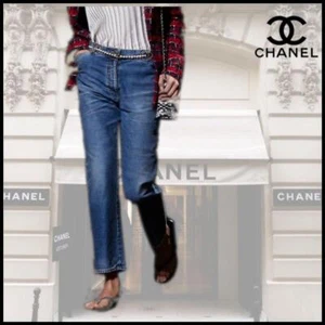 NWT CHANEL Blue Denim CC Logo Jeans F 42/US 10 - Picture 1 of 20