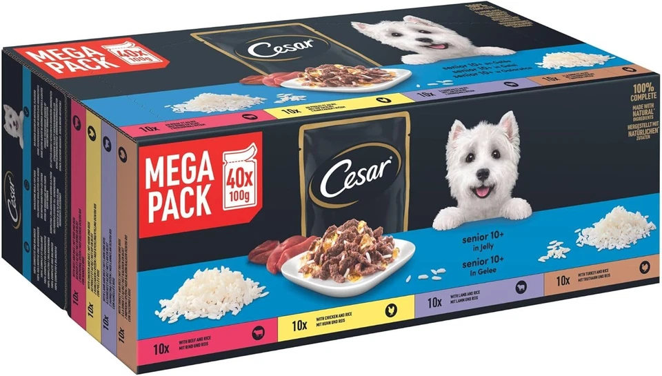 Cesar Senior 10+ Nassfutter 40x100g – Getreidefrei, Superfoods 4 Sorten Megapack - Bild 1 von 4