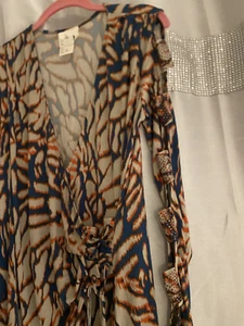 S-Twelve Wrap Dress W/ Long Sleeve Cut Out Details Multi Color SUPER SEXYS SZ: S - Picture 1 of 4