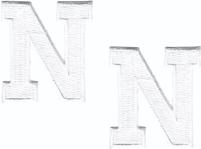 White Letter N Iron On Patch Varsity Block Embroidered (1 7/8" in) Set of 2 - Image 1 of 2