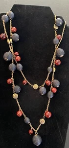 Necklace, Premier Designs Long Chain-bead with Gold, Red, & Black, 38” - Picture 1 of 14
