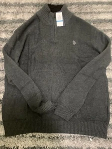 U.S. Polo Assn. Men's Quarter Zip Logo Sweater - Iron Heather - Size: XX Large - Picture 1 of 4