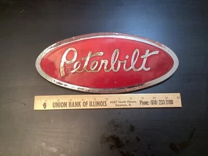 Vintage Peterbilt PB Oval 12" Red Enamel Chrome Emblem Name Plate - Bild 1 von 17