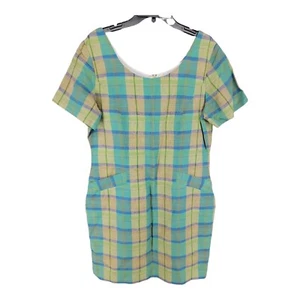 For Petes Sake Womens Dress Hideaway16 Linen Blend Plaid Green Vintage - Picture 1 of 10