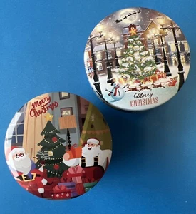 Set of Two 2.5 oz Decorative Christmas Soy Wax Candles in Metal Tins - Picture 1 of 4