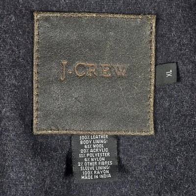 复古 J. Crew 棕色皮革轰炸机拉链夹克羊毛衬里复古男式 XL  — 第 1/4 张图片