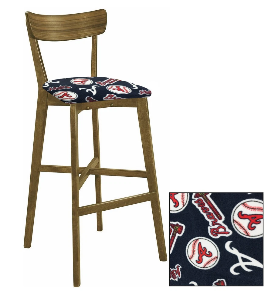 Taburete de bar MLB madera 30" acabado nogal respaldo béisbol tela asiento cubierto Foto 1 de 1