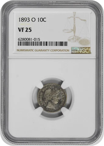 1893-O Barber Silver Dime VF25 NGC Cover