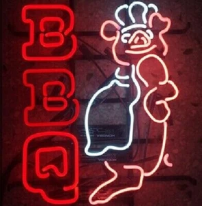 BBQ Pig Chef Grill Open 24" Neon Light Sign Lamp Wall Decor Restaurant Beer - Picture 1 of 13