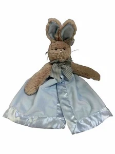 Bearington Baby Bunny Lovey Security Blanket 18” Blue Satin Velvet Rabbit Plush - Picture 1 of 13