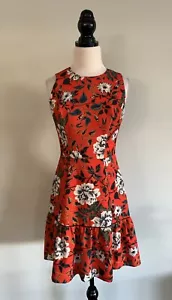 Cue Red Floral Dress Size 8 Tiered A Line Sleeveless Knee Length Lined Zip Up - Picture 1 of 3