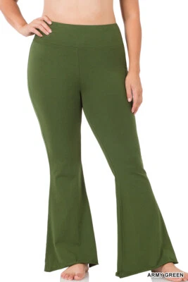 1X 2X 3X Mujeres Cintura Alta Suave Elastizado Algodón Leggings Dobladillo Crudo Acampanados Pantalones de Yoga Foto 1 de 2