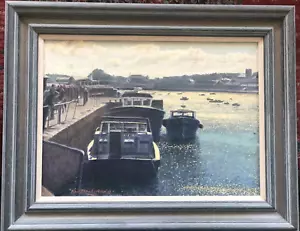 Noel Shepherdson Original Oil Painting Quay Harbour Moored Boats Signed Framed - Picture 1 of 14