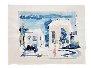 Vintage Alfred Birdsey BERMUDA HÄUSER STRASSE Original Aquarell Gemälde gesungen - Bild 1 von 14