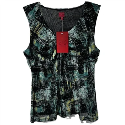 Blusa forrada sin mangas XL colección 212 para mujer con estampado negro verde amarillo nueva con etiquetas Foto 1 de 4