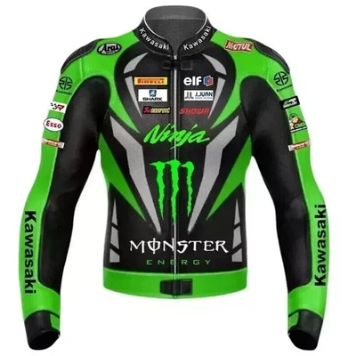 Chaqueta deportiva de carreras Kawasaki Ninja de cuero de vaca para motocicletas Foto 1 de 4