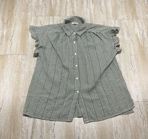 Max Studio Womens Size XL Button Up Olive Green White Check Gingham Top - Picture 1 of 12