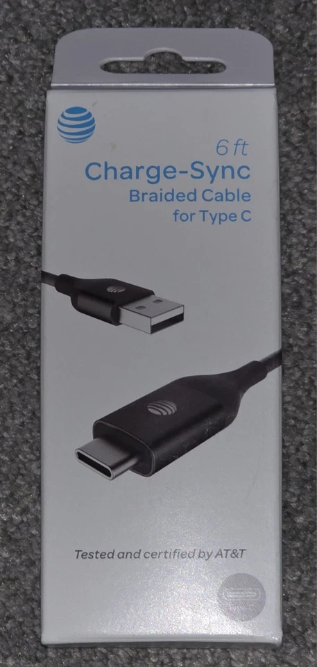 AT&T Black 4ft USB Type C Braided Cable for Charge Sync Data Transfer