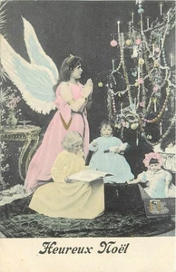 c1910 Christmas Tree angel children hand colored #310 Postcard 25-10437 - Picture 1 of 2