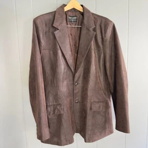 Blazer vera pelle scamosciata marrone cioccolato giacca western oversize taglia 48 - Foto 1 di 12
