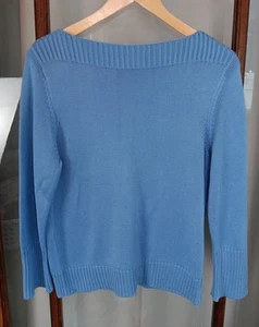Ralph Lauren 100% Silk Light Blue Boat Neck Sweater Womens Petite Medium Preppy - Picture 1 of 6