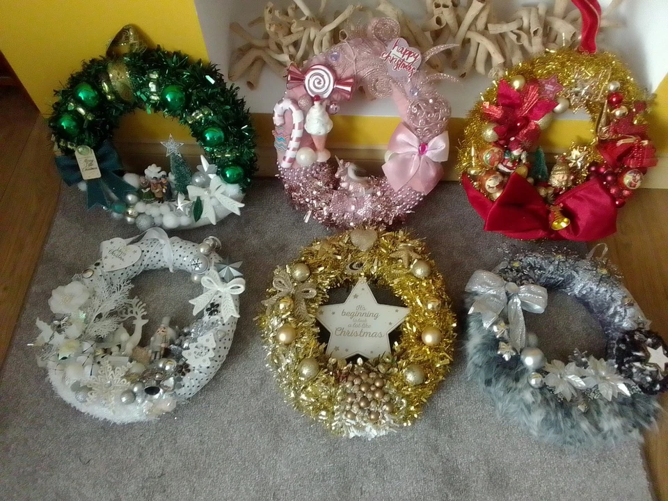 Handmade Christmas Wreaths,40cm approx Wall Or Door Decoration Recycled Material - Image 1 of 4