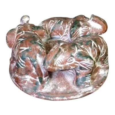 Circle of Elephants Friends Candle Holder Terracotta w White Wash Handmade  - Image 1 of 4