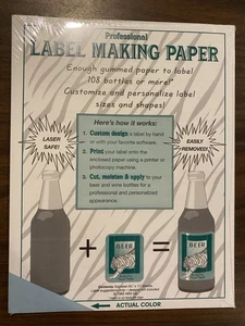 Versiegeltes Vintage Etikettenherstellungsset Bier/Weinflasche gummiertes Papier (1995, 18 Blatt) - Bild 1 von 5