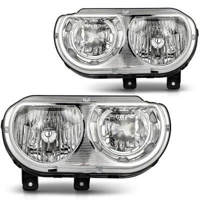 Fits Dodge Challenger 2008-2014 Chrome Housing Left+Right Headlights Assembly - Image 1 of 4