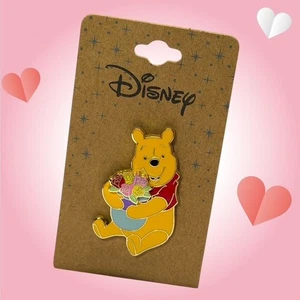 Disney Enamel Pin Winnie the Pooh with Flower Bouquet - Picture 1 of 2