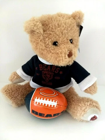 Chicago Bear Plush Lot of 2 Bear w Tag by Good Stuff and Vinyl Football Toy Cover