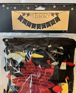 Striscione Buon Natale 69 in (175 cm) Vacanze Nero Rosso Oro NUOVO - Foto 1 di 7