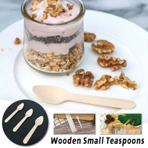 Wooden Cutlery Party Shop Disposable Small Teaspoons Taster Spoons 500/1000X - Picture 1 of 12