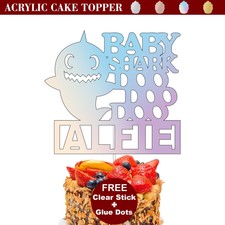 Topper per torta a specchio acrilico personalizzato squalo bambino festa compleanno decorazione torta Regno Unito