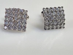 Vintage Sterling Silver Cufflinks Cubic Zirconia Crystal Glass 10,51g - Picture 1 of 11