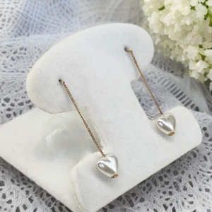 Orecchini a perno goccia cuore perle - oro puro 9 ct - 1 grammo - 3,2 cm x 8 mm - Foto 1 di 3