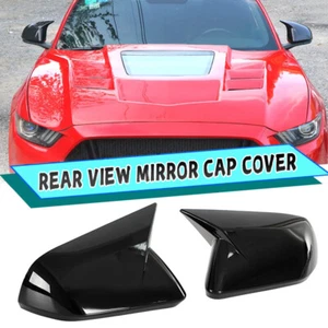Mirror Cover Assemblies Fits 2015~2021 Ford Mustang W/o Turn Signal Glossy Black - Picture 1 of 8