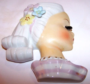 Vintage Pristine Ucagco Girl Profile Silhouette Head Vase Wall Pocket - Picture 1 of 3