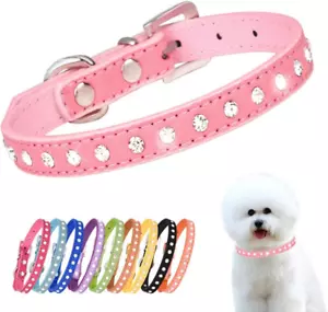 Small Dog Collars, Bling Diamond Pretty Crystal Sparkly Rhinestone Glitter Jewel - Picture 1 of 7