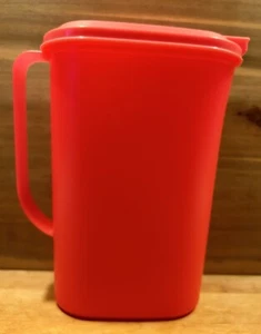 Tupperware Sheer Watermelon Slim Line 2 Quart Pitcher #2009 W/Flip Top Lid - Picture 1 of 5