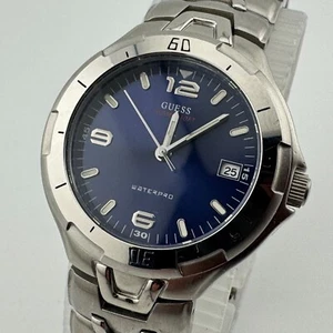 Guess Quartz Watch Women 50m Silver Blue Date Rotating Bezel New Battery 7" - Picture 1 of 6
