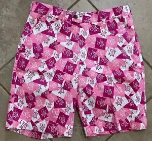 Loudmouth Golf Shorts Pink White Squares Turtles Men’s Size 32 New Without Tags - Picture 1 of 7