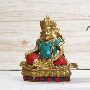 Kuber Statue Brass Lord Kubera Idol Treasure Wealth Stone Work Diwali Pooja 5.5" - Picture 1 of 5