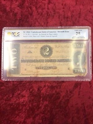 PCGS BANKNOTE VERY FINE 25 $2 1864 CSA - SEVENTH ISSUE, T-70 PF-1 CR-569 - Image 1 of 4