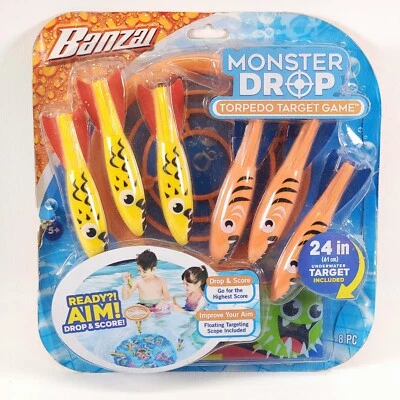 BANZAI Monster Drop Torpedo Pool Party Game 8 pc Sinking Water Toy Dive Sticks - Image 1 of 4