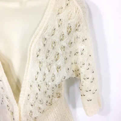 Vtg Ann Taylor Loft Ivory Sweater Sz XS Mohair/ Wool Loose Knit & Crochet Beads - Image 1 of 4