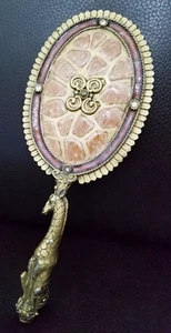 Espejo tocador vintage esmaltado a mano mango de jirafa de latón pesado 8,8" de largo - Imagen 1 de 4