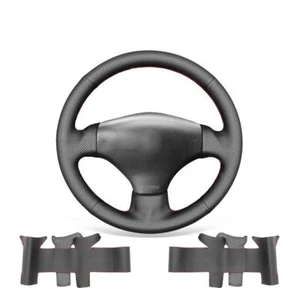 Hand-sewn DIY Perforated PU Leather Steering Wheel Cover for Peugeot 206 2003-06 - Picture 1 of 10